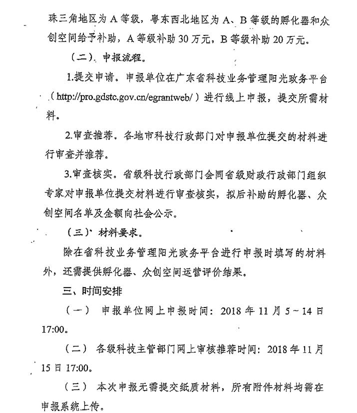 深圳2018科技企业孵化器、众创空间后补助的通知